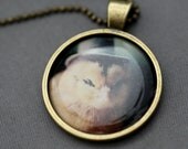 Photo Pendant Necklace of A Chick Wearing A Gray Top Hat