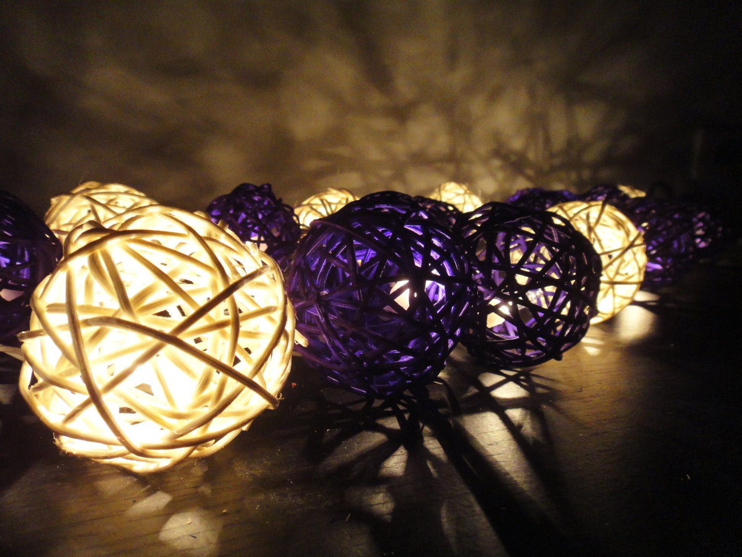 20 Mixed Purple Tone Handmade Rattan Balls Fairy String Lights Party Patio Wedding Floor Table or Hanging Gift Home Decoration