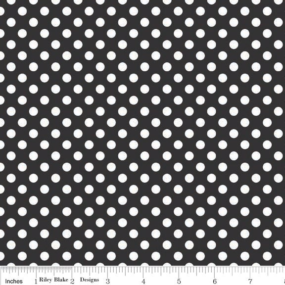 1/2 yard Riley Blake SMALL Dots  Black / White -  Polka Dots - Quilting Weight Cotton dots