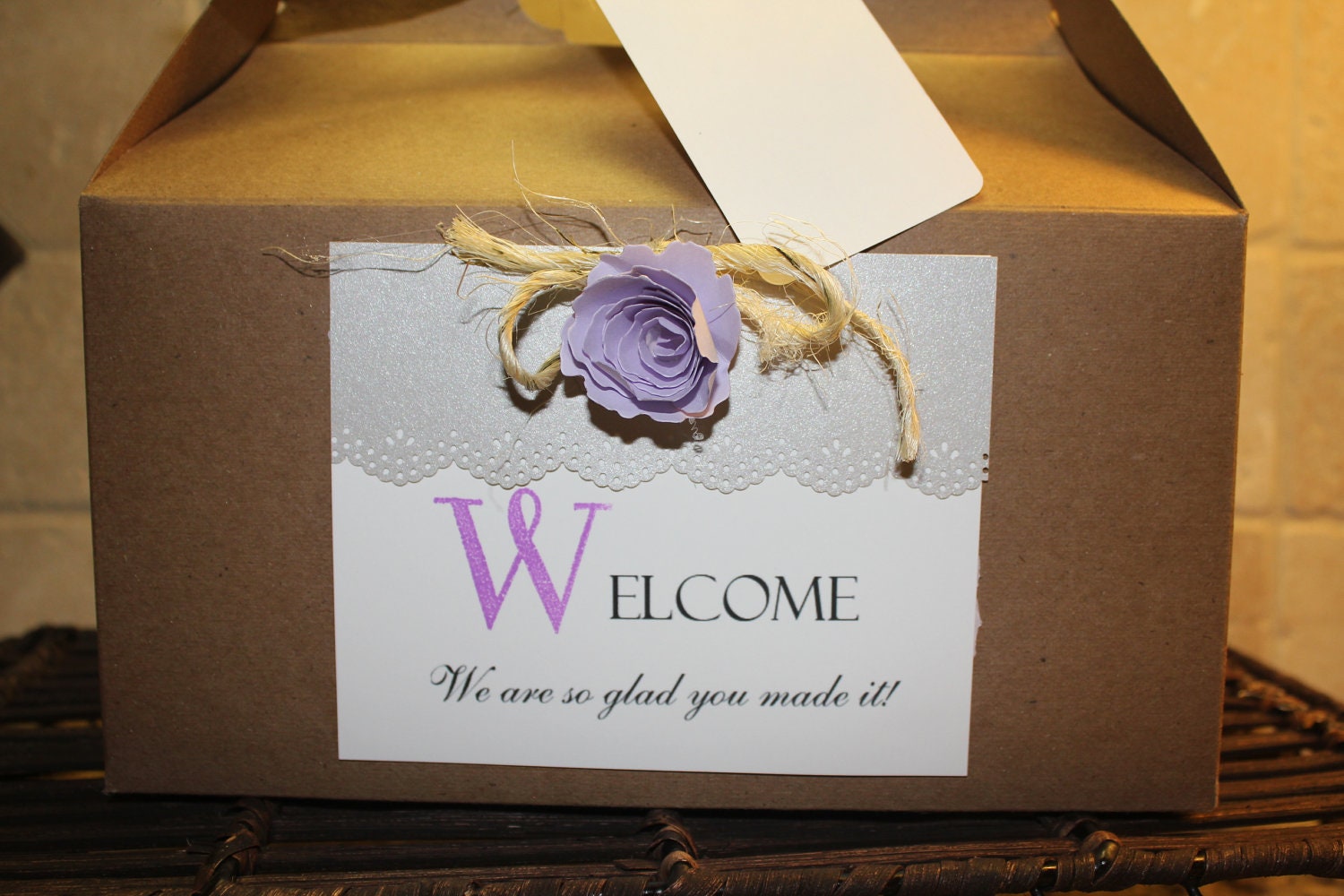 9 x 5 x 5 " kraft gable Wedding Guest Welcome Box.