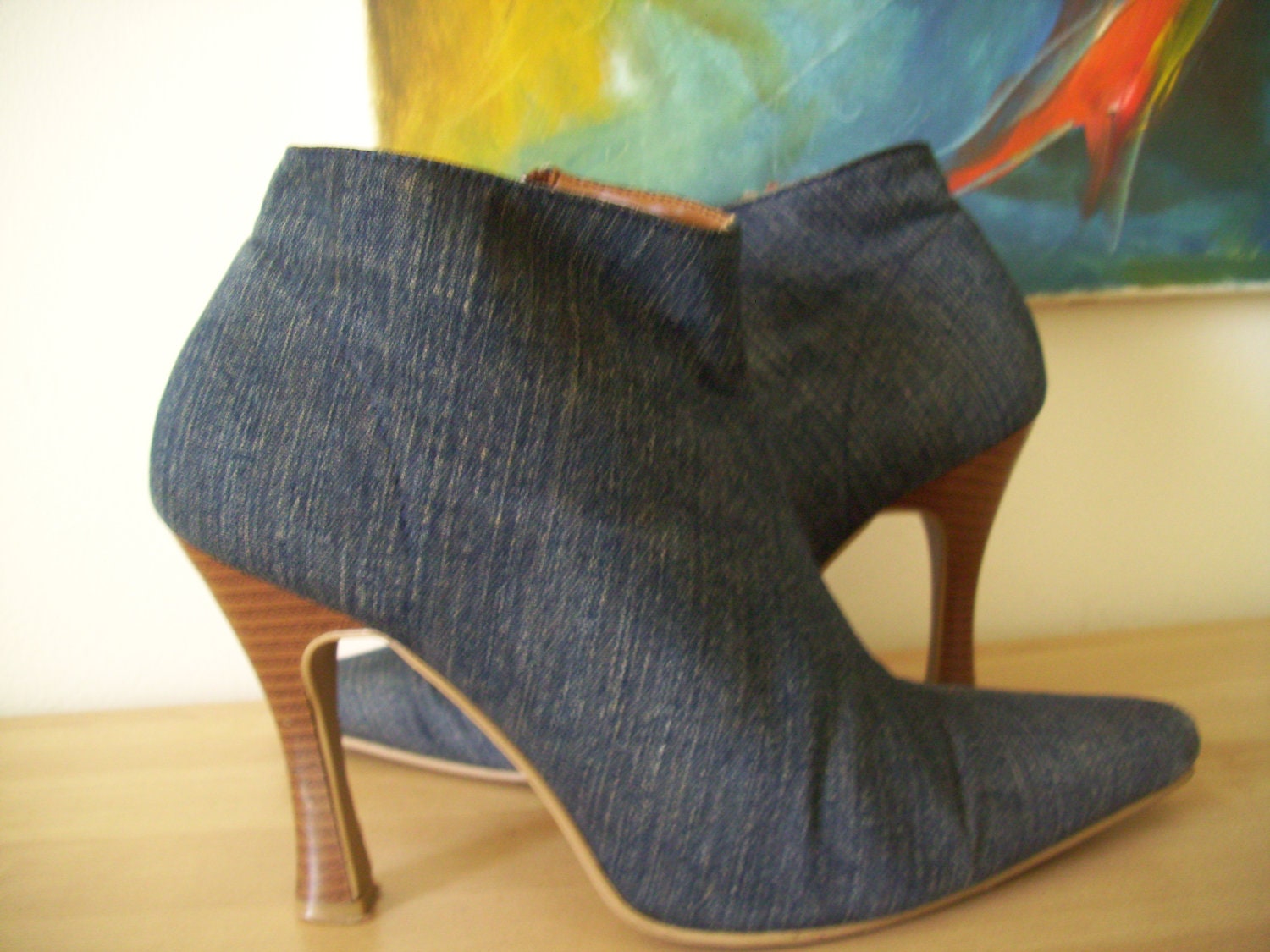 Vintage Denim Ankle Boots. Blue Jeans 90s High Heel Calf Shoes Ladies UK Size 7. GVS team