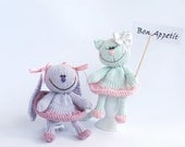 Lilac Bunny and Light pastel green Cat for keeping warm breakfast eggs  - knitting patterns