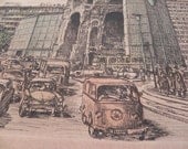 Berlin Germany Torviertel Etching Color Print Signed 1962