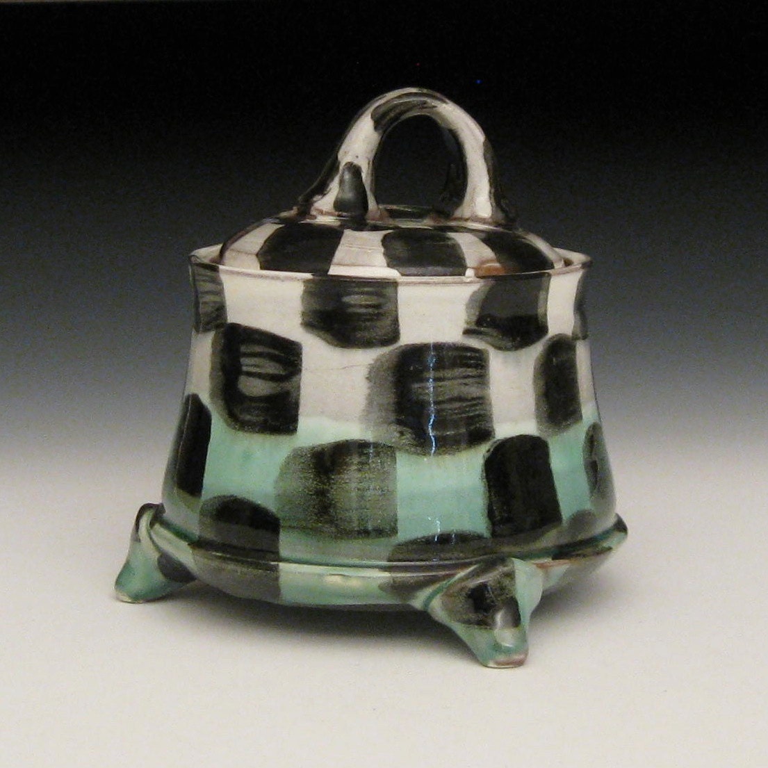 checkered green white and black sugar jar, jewelry box