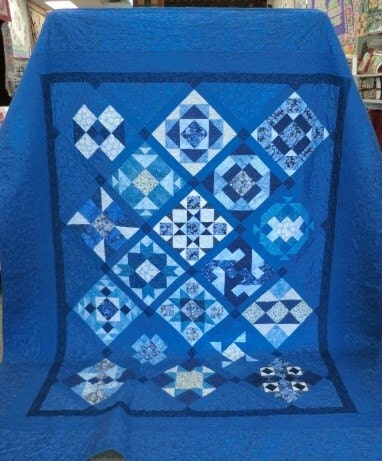 Block of Month Sampler Quilt in Queen, Twin, Lap or Throw size. Hard copy pattern.