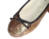 SIZE 6 Gold Pink Glitter Ballet Flats Shoes