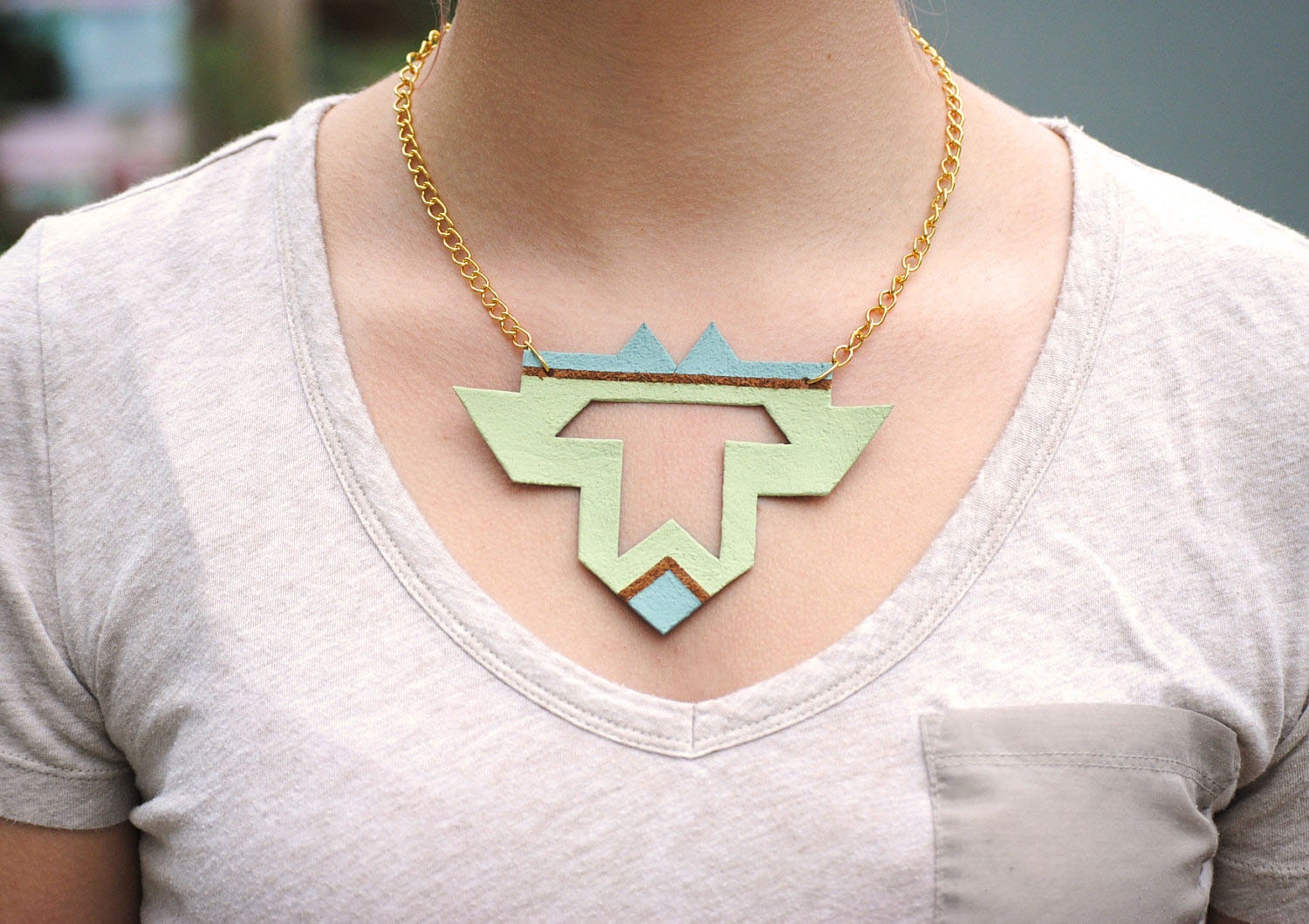 Painted tribal leather necklace- OOAK
