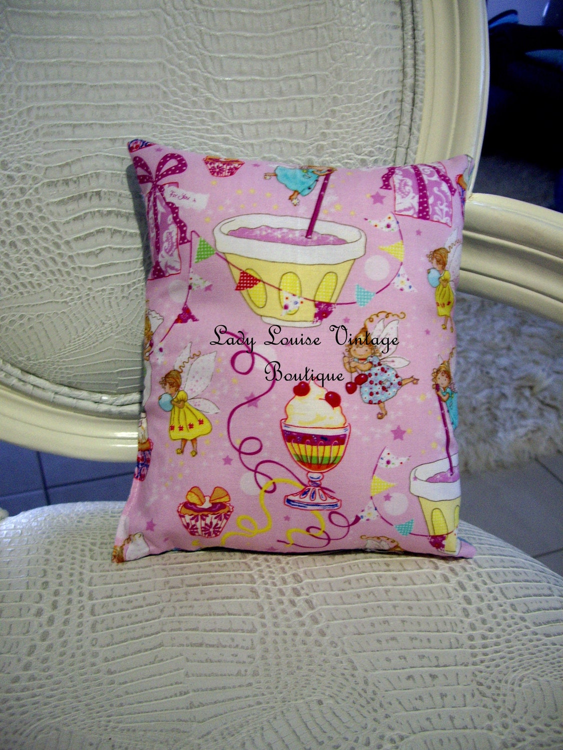 Cute Kids Baby Girl FAIRY CAKE WHIMSICAL Small Pillow Cushion Nursery Flower Dessert