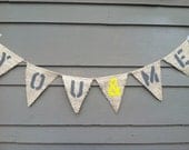 Grey and Yellow You and Me Burlap Banner - weddings - shower - photo prop