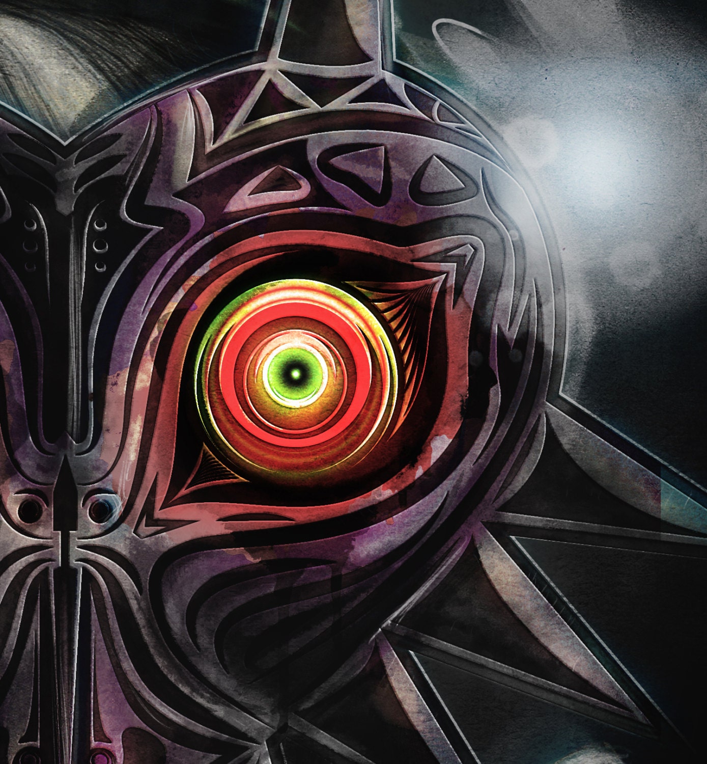 Legend of Zelda Majora's Mask on Reflections Metallic Silver Paper Giclée Archival Ink 16" x 20"