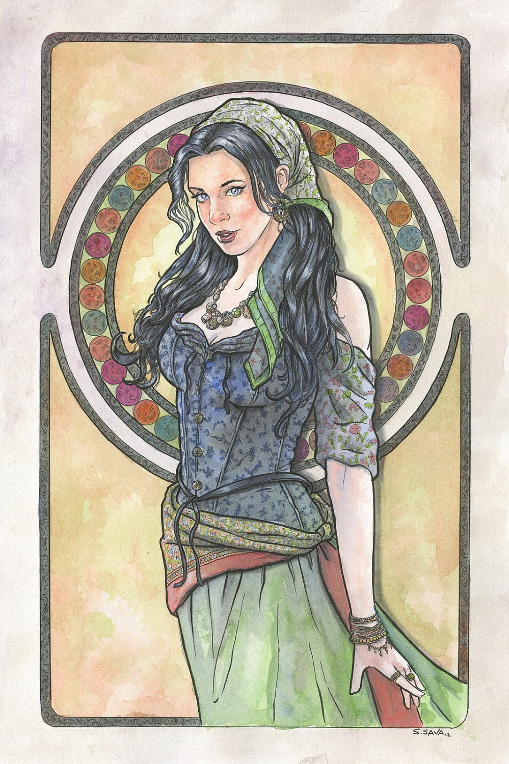 Limited Edition Art Print: Art Nouveau 10 Watercolor by Scott Christian Sava