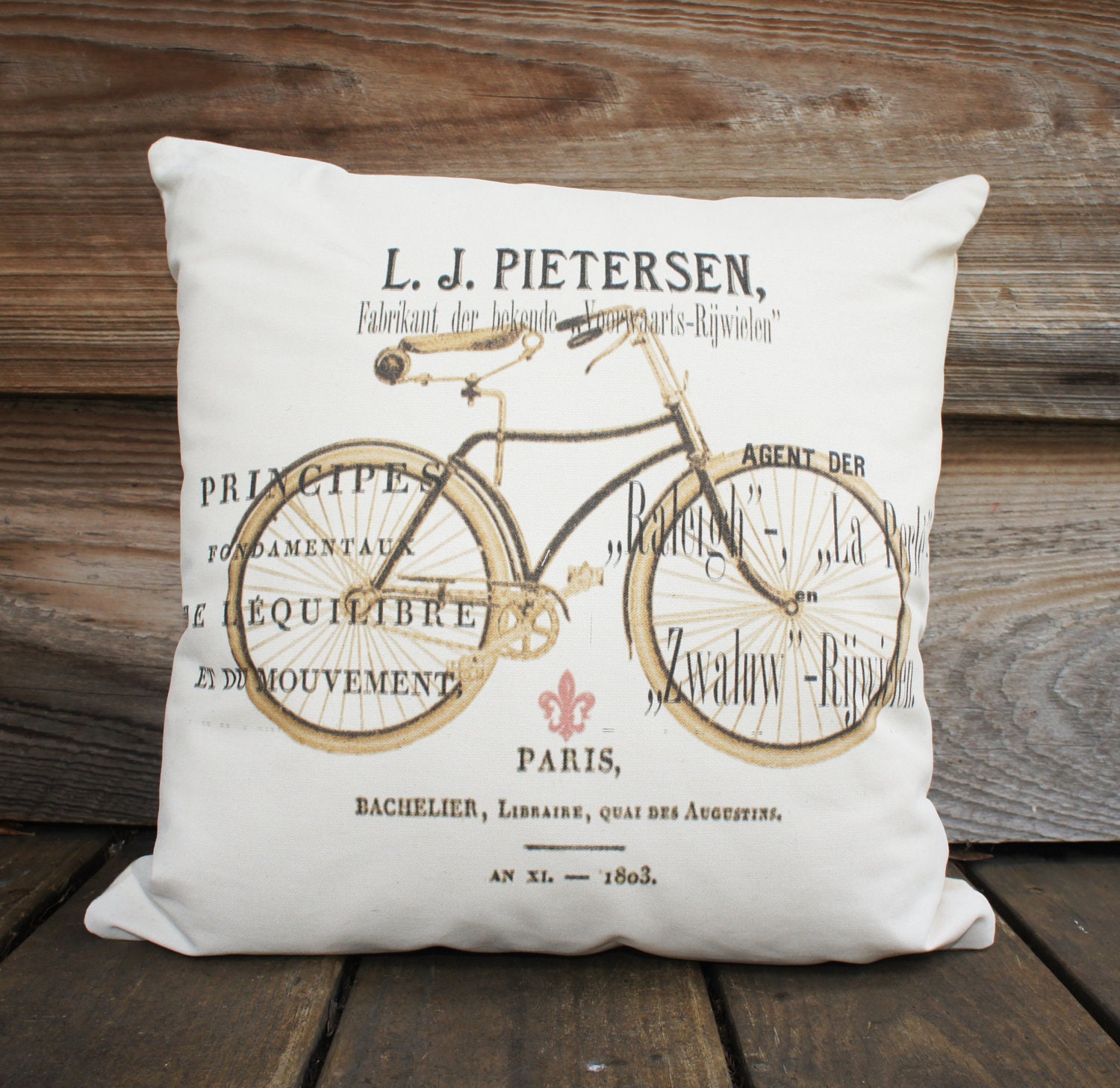 Bicycle Pillow, White Decorative Throw Pillow, Couch Pillow 16x16