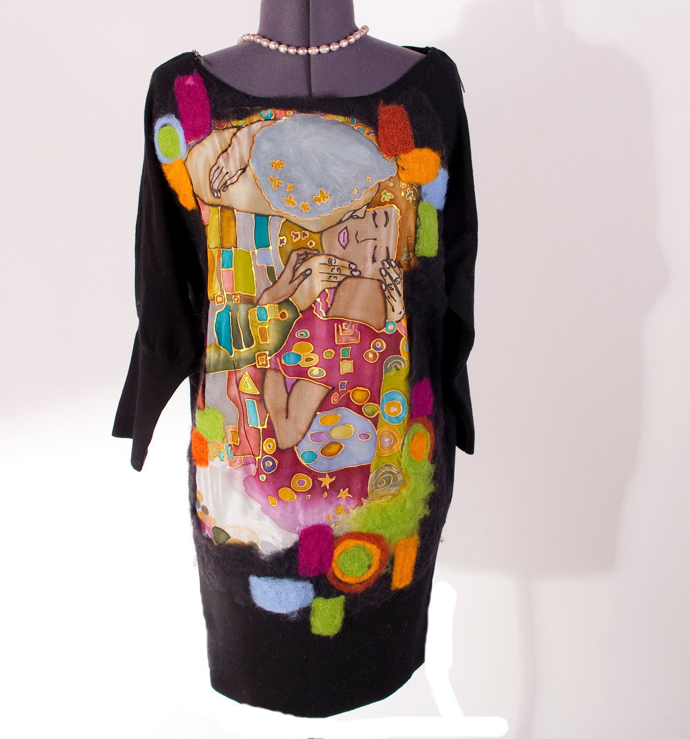 Batik  Wool  Knitted warm dress "KLIMT-KISS"