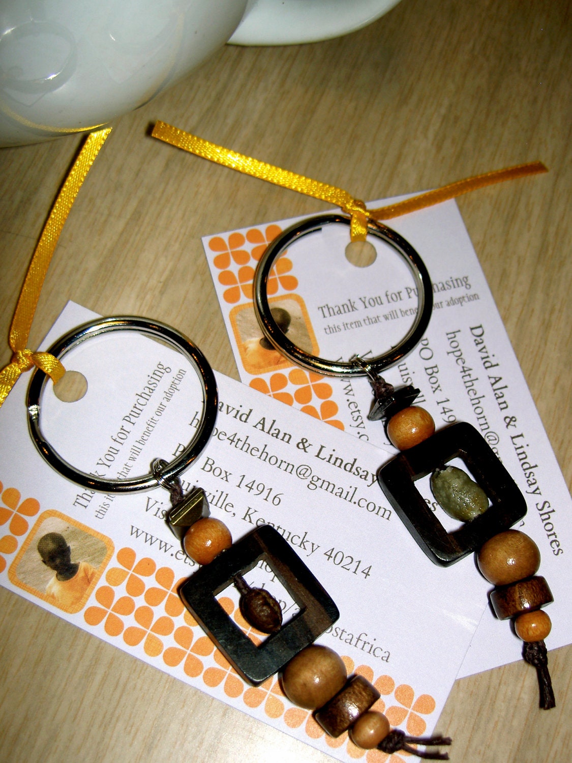 Green or Brown Coffee Bean Beaded Key Chain