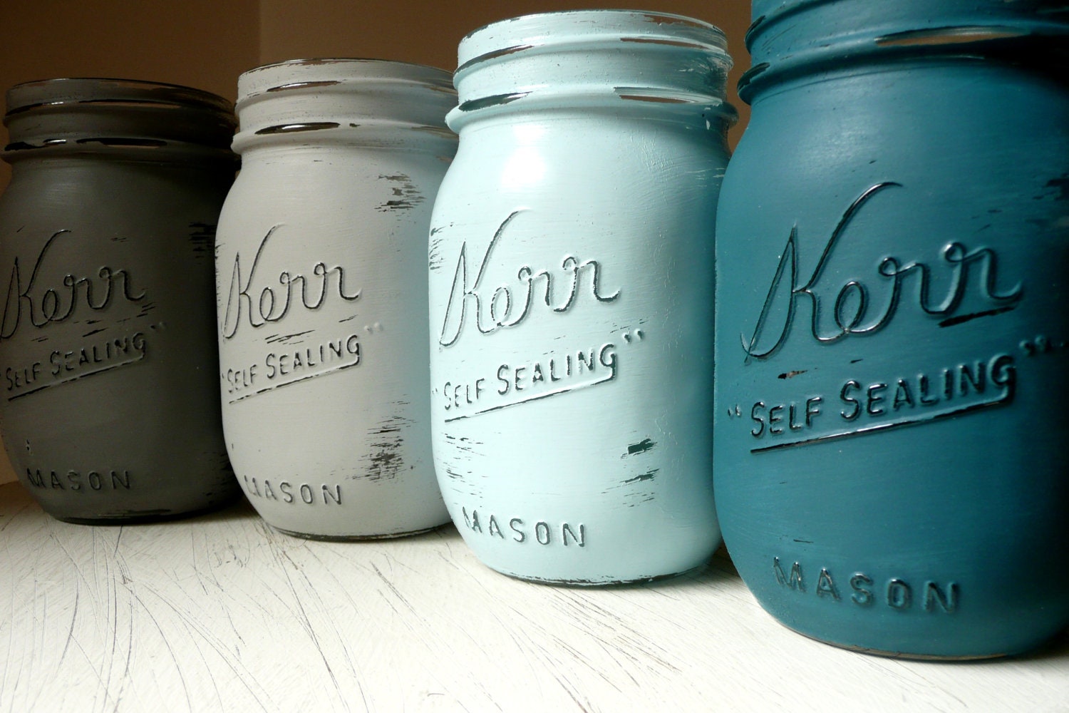 The Ocean - Spring and Summer WEDDING and Home Decor - Painted and Distressed Shabby Chic Mason Jars - Decorations
