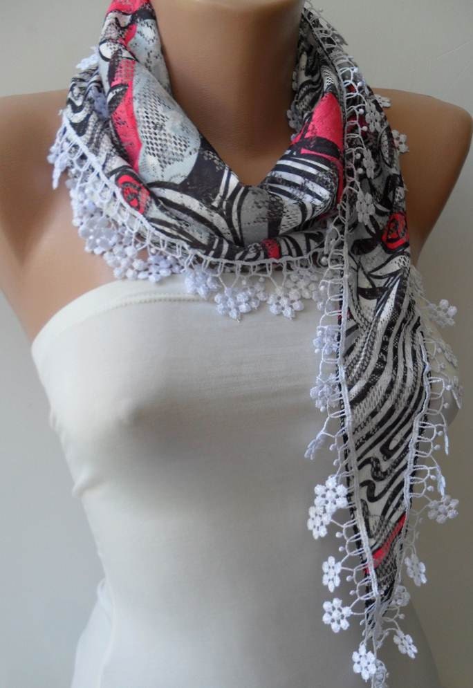 SALE - Scarf with White Trim Edge