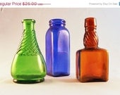 Small Old Bottle Trio, Green, Cobalt, Brown - SpruceCove