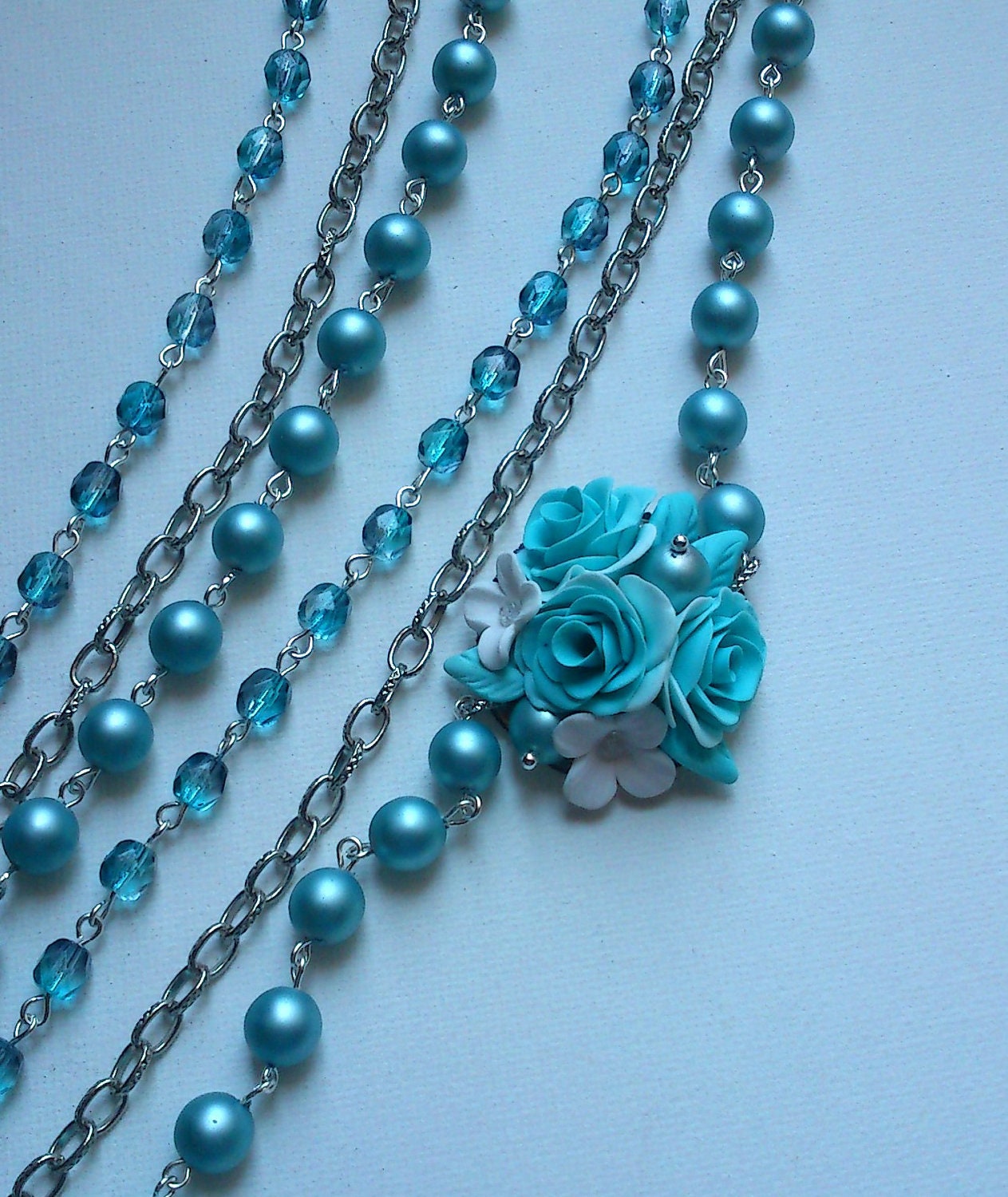 Blue necklace- Pearl necklace- Multi Strand necklace