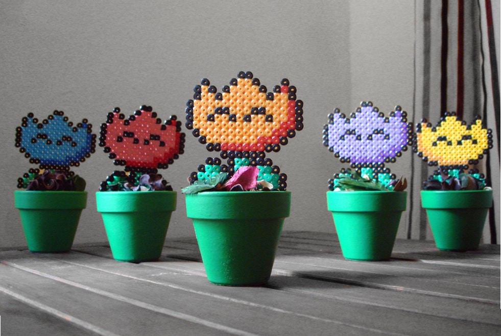 Super Mario inspired Potted Plant Retro Fire Flower. 5 different colors.
