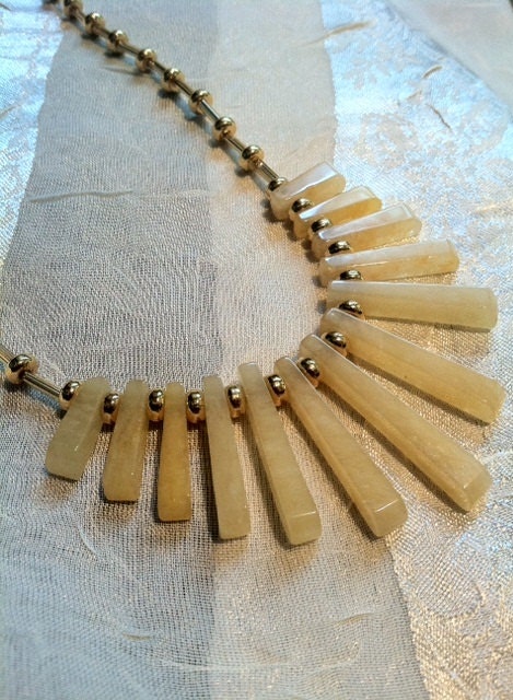 Honey Butter Aragonite Fan Necklace Dagger  Cleopatra Collar