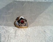 Sweet Vintage Two Tone Red Rose Heart Locket Pendant Estate Jewelry Victorian Retro