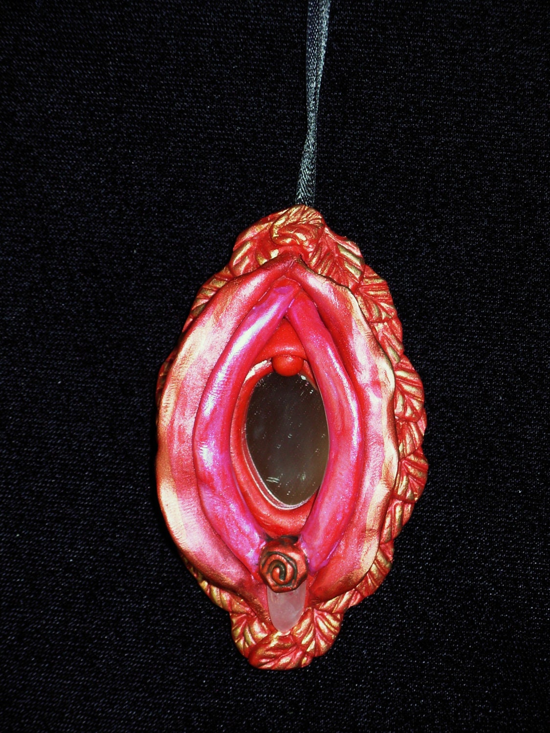 Rose, Pink and Gold  Mirror Yoni with Rose Quartz stone
