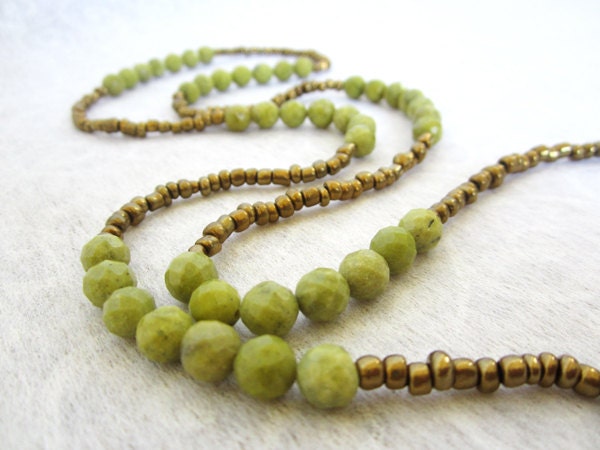 Bead necklace, Long Bead necklace, Bohemian necklace, green Agate necklace, muse411