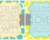 You are my sunshine song 8x10 set- yellow and blue- yellow and teal- nursery art- boy nursery