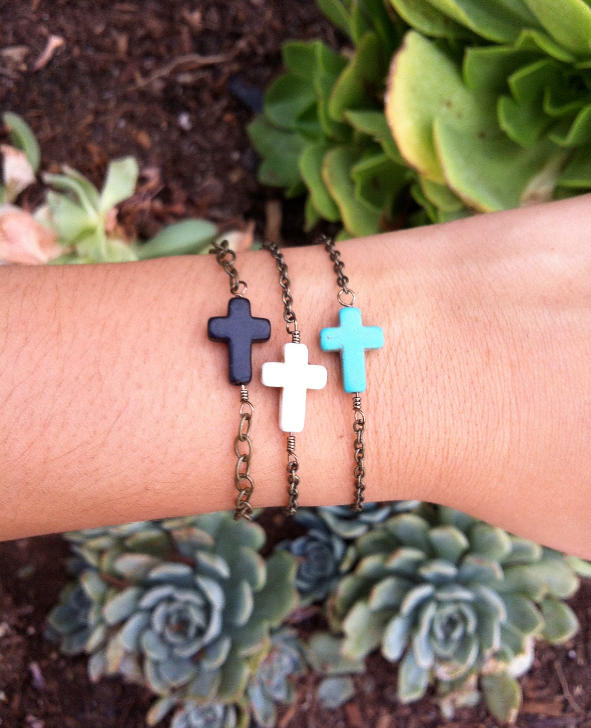 Cross Bead Bracelet - Assorted Colors & Chains