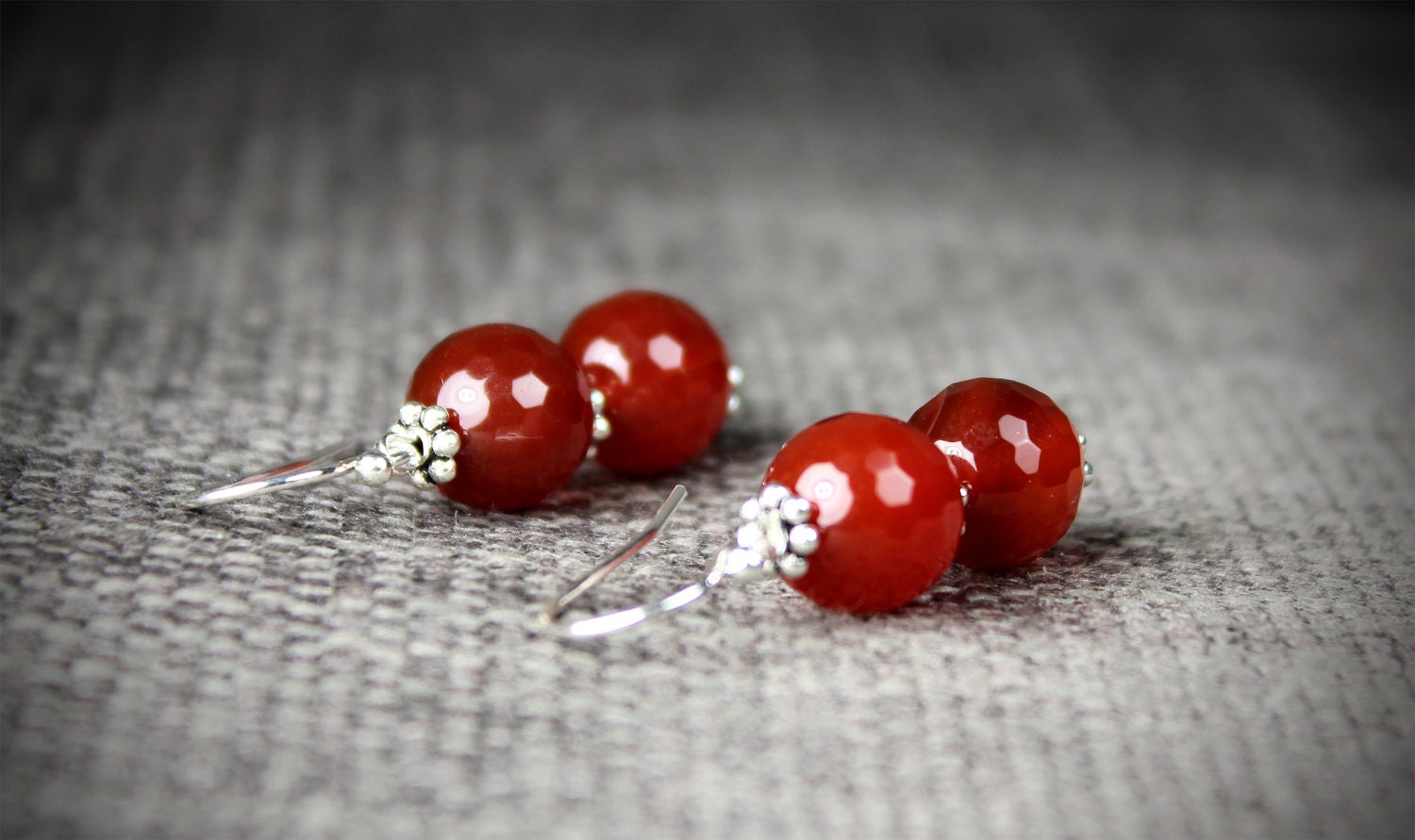 Red Carnelian and Sterling Silver Beaded Earrings by Aloha Shakti