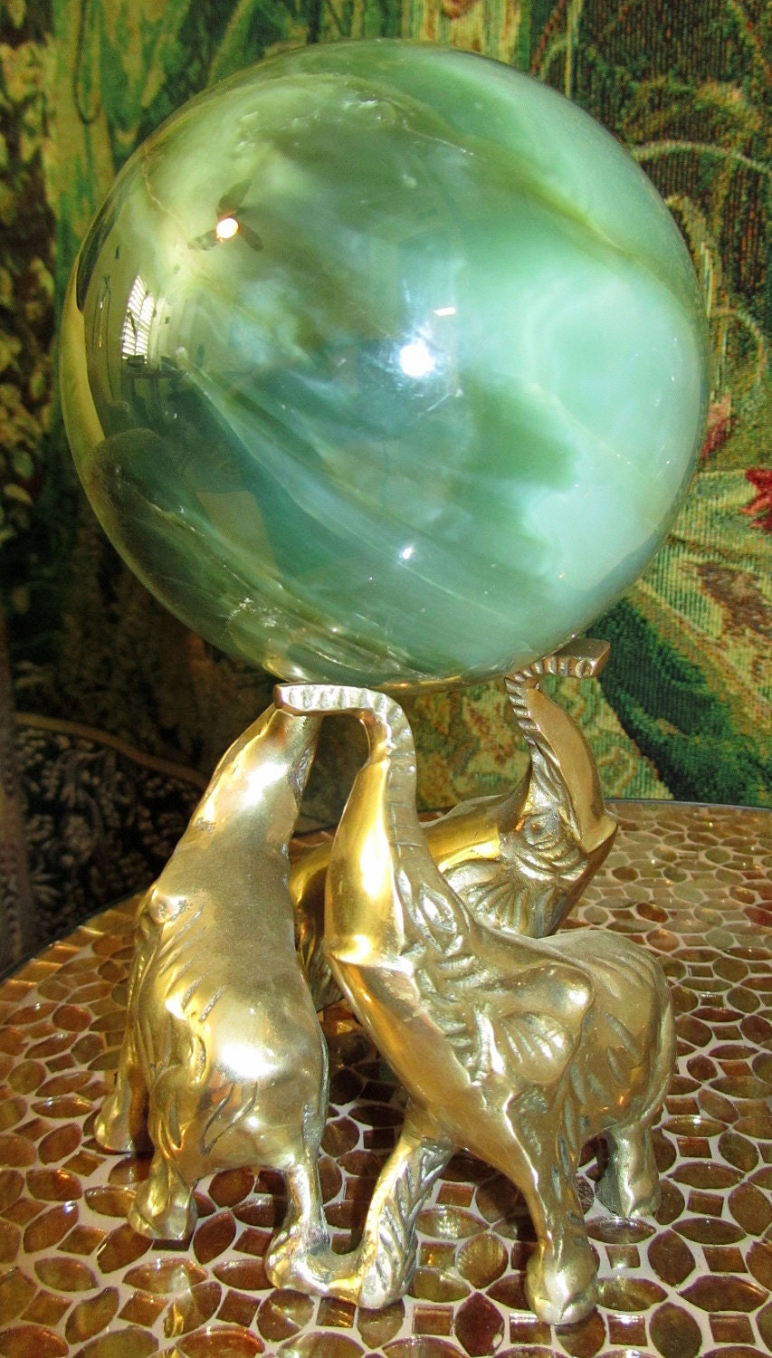 Marbled Green "Dreamtime" Jade Sphere with Stand