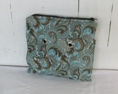 Knitting Small Project Bag with grommets - blue brown scroll print