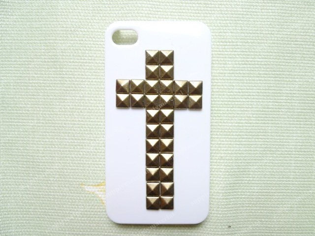 Handmade Simple retro style alloy Cross with white cell phone case for iPhone 4 or Bling iphone 4s cover