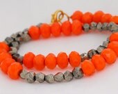 Neon Orange and Matte Metal Wrap Bracelet