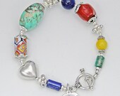 Multistone - Antique African Trade Bead, Emerald, Lapis Lazuli,Turquoise and Yellow Agate Bracelet