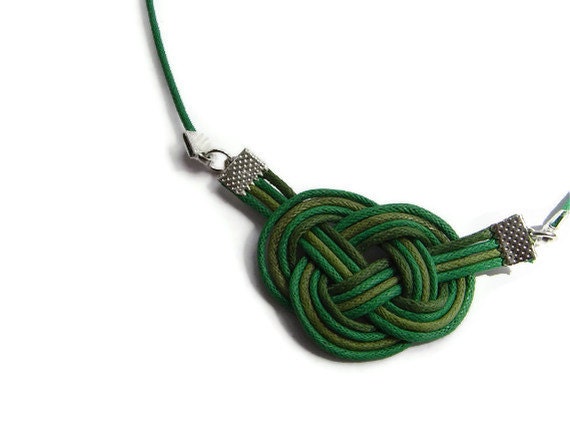 Knot necklace, cord jewellery, statement jewellery, celtic knot, sailor knot, green necklace, macrame, gift for her