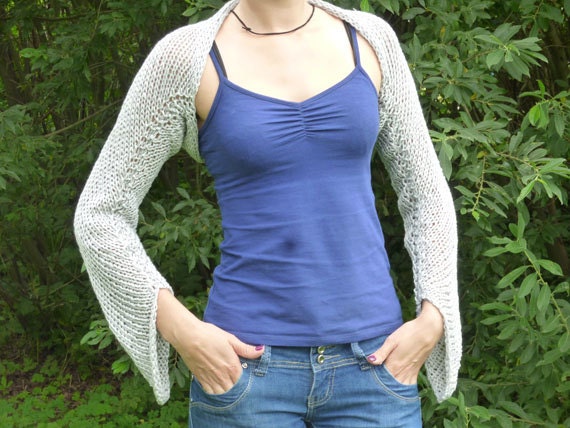Sale 30% OFF / Light Grey Long Sleeves Knit Warm Bolero Shrug / Women Clothing / OOAK Knitwear / Winter Bolero /