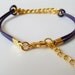Violet Leather Chain Bracelet - Dark Purple Leather Bracelet with Gold Chain