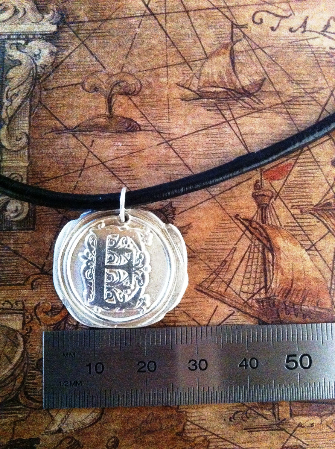 Monogram Calligraphy Wax Seal Fine Silver Pendant - Large - OOAK - Great Bridesmaid Gifts
