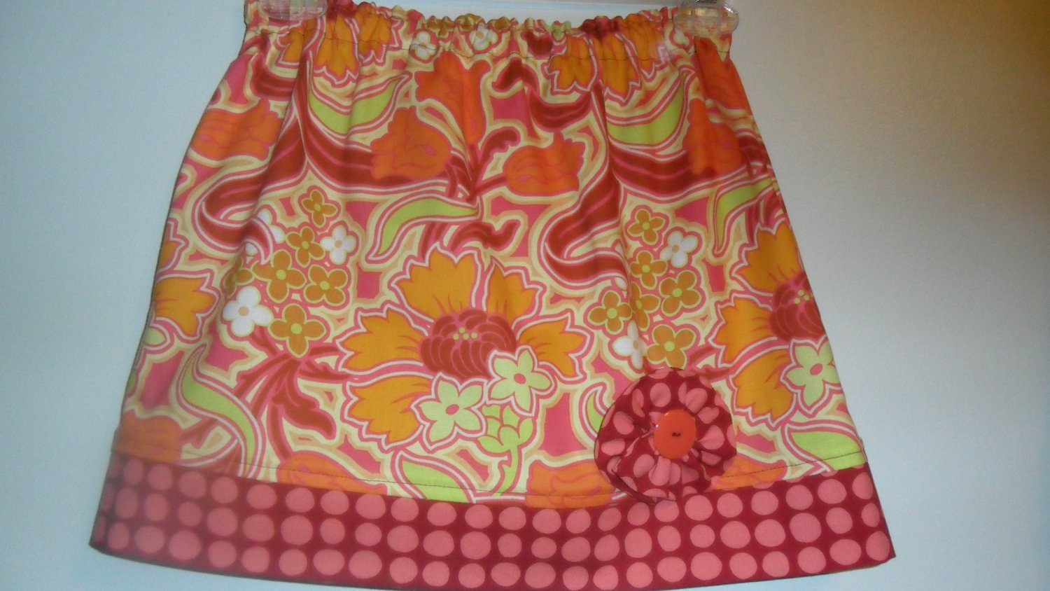 Custom Boutique Baby Girl Toddler Clothing for Twirl Skirt in Fabric of your Choice with Matching Fabric Flower Brooch Size 3 mos to 8Y