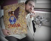 yellow, violet, black glass mosaic art, home decor, Strega poster vintage