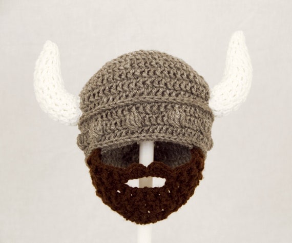 Viking Beard Hat, Grey Crochet Hat with any Color Beard, send size choice baby - adult