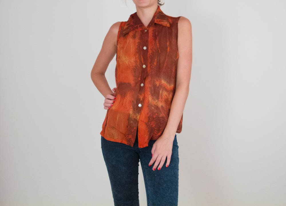 20% SALE Vintage orange autumn blouse womens size medium