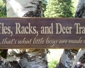 Rifles Racks and Deer Tracks Distressed Hunting Wood Sign