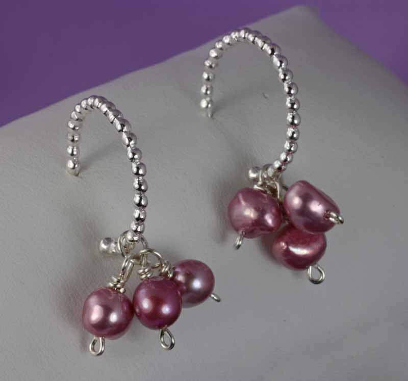 Blush Pink Freshwater Pearl Cluster Earrings on Open-ended Sterling Silver Hoops