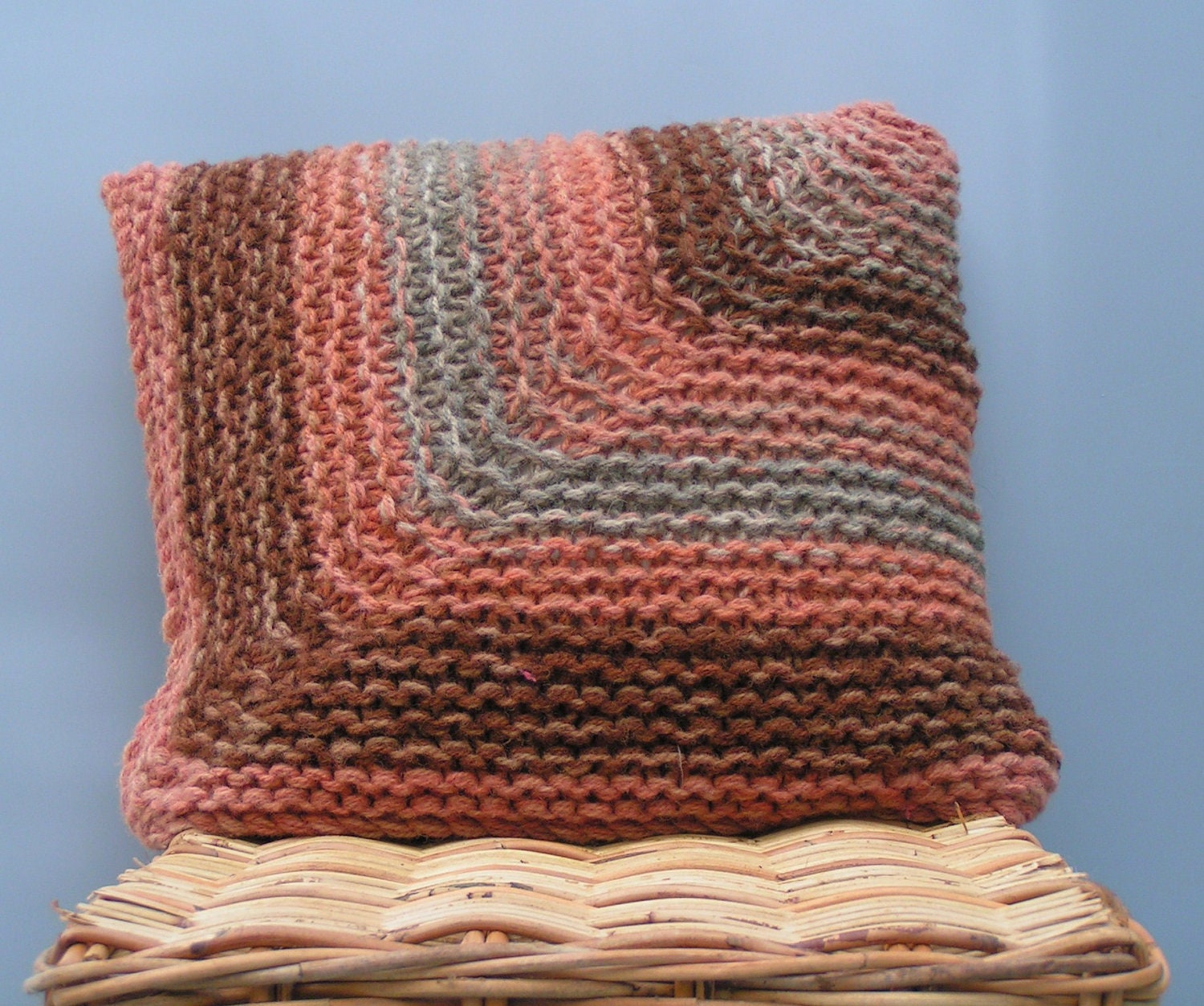 READY-MADE - knitted wool cushion cover - 15 inches (38cm) square - terracotta, brown, ash