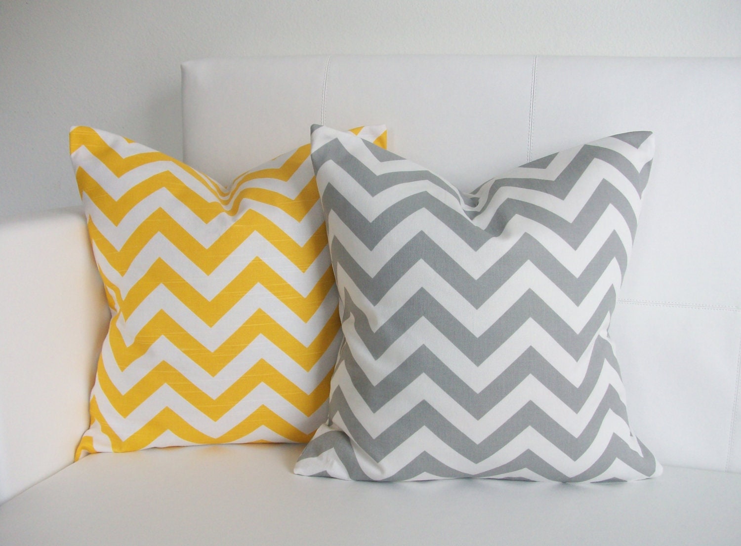 Yellow and Gray Pillow Covers - 16x16 - Set of 2 Decorative Throw Pillow Covers