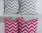 Four Pink and Gray Pillows - Chevron Pillow Covers - 16x16  - Set of Four Decorative Throw Pillow Covers