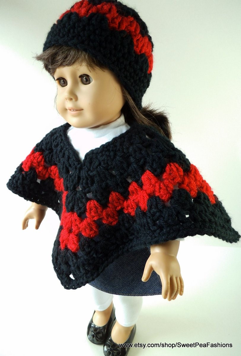 American Girl Black and Red Poncho Set