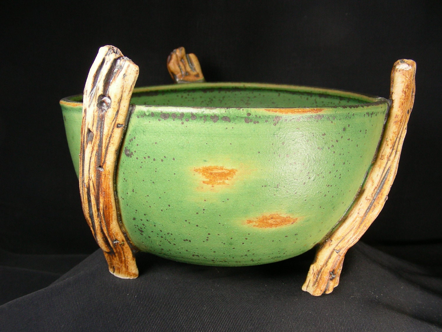 ChingWenArts Studio Pottery Stoneware Bonsai Catcus Succulent Pot, Patina Green, Signed, PR7945